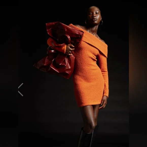 strapless open back dress Snapback Sweater Dress (FIRE ORANGE) – Meow and Barks Boutique main image 1
